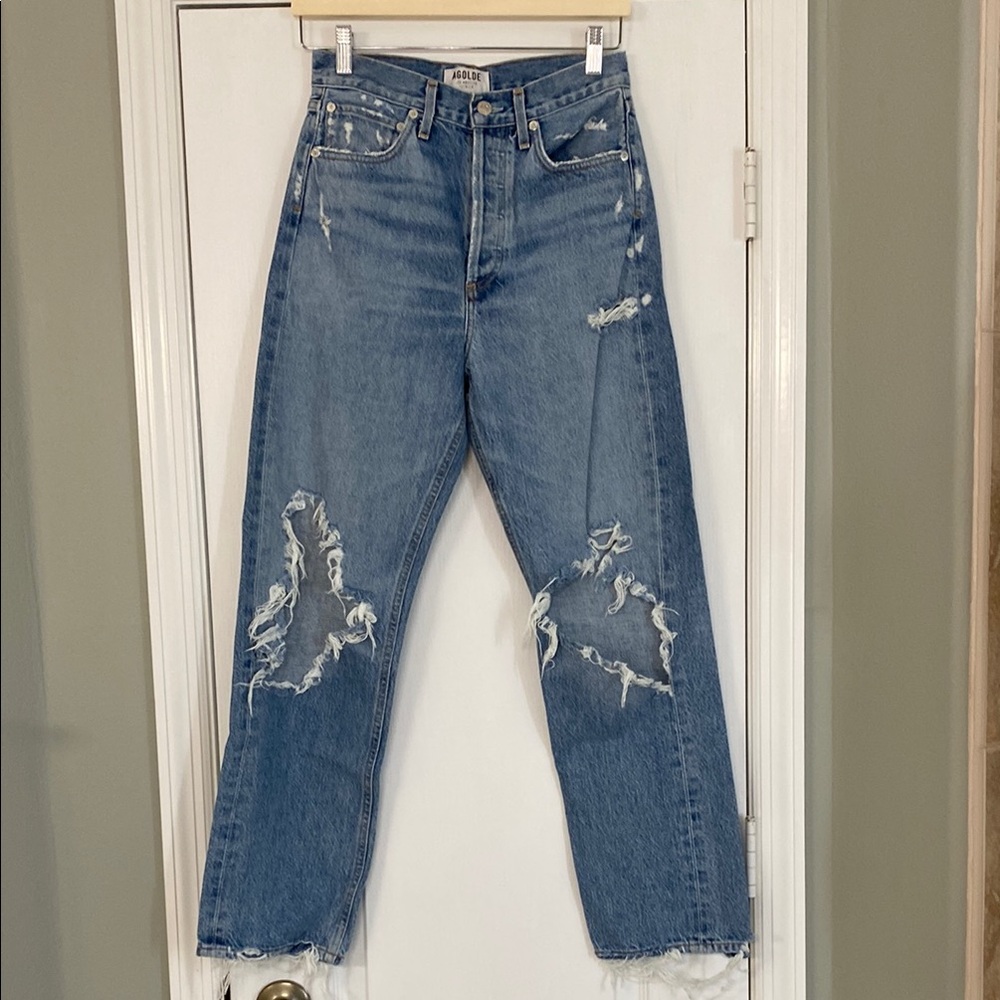 Agolde 90’s Mid Rise Loose Fit Jeans Vintage Distressed Color Fallout